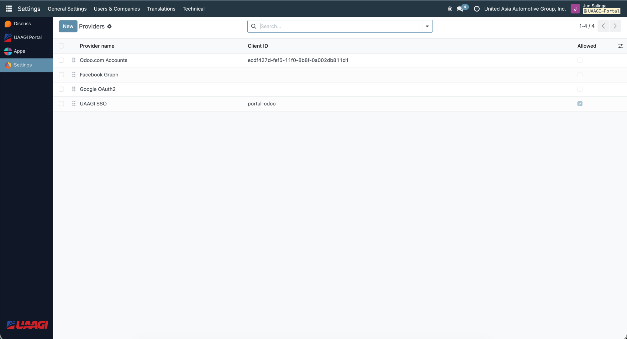 Odoo OAuth Providers list