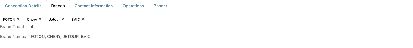 Dealership form — Brands tab