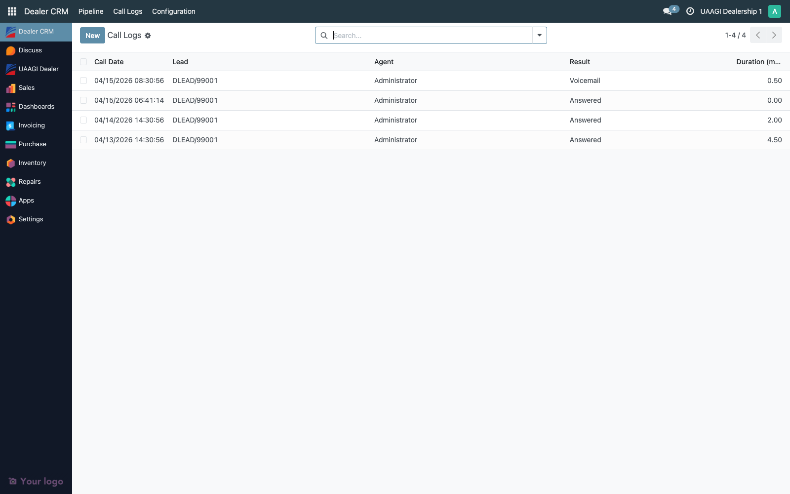 Standalone Call Logs list