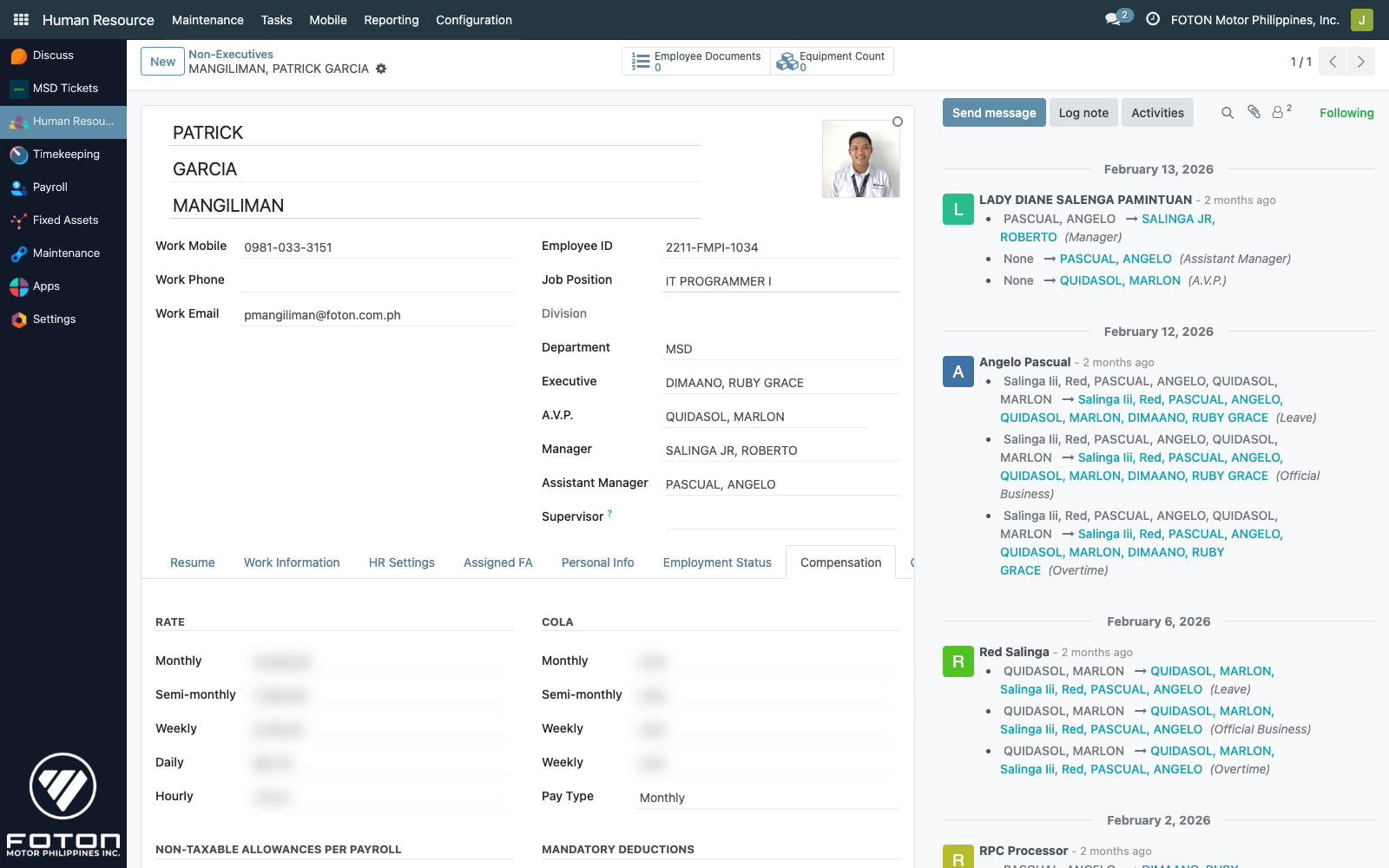 Compensation tab (blurred)