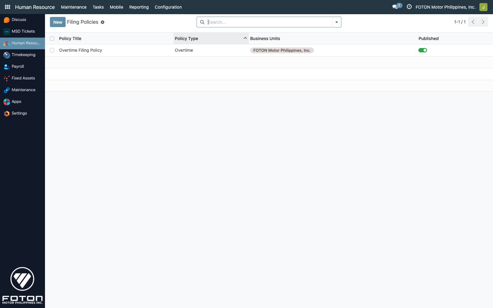 Filing Policies list