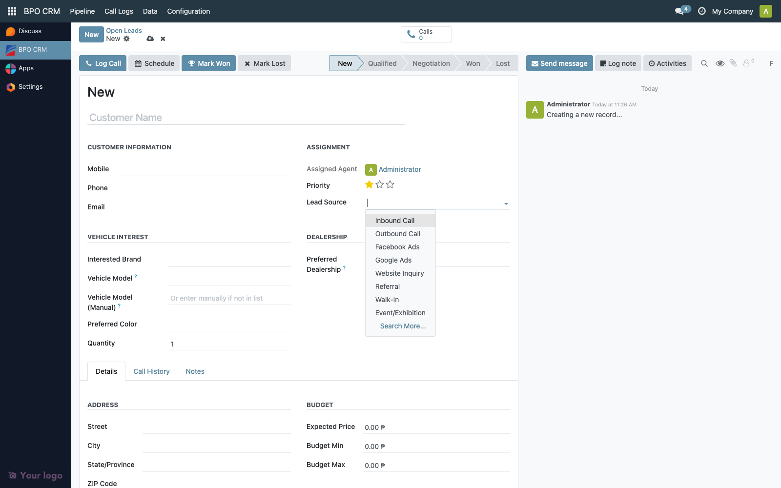 Lead form source picker