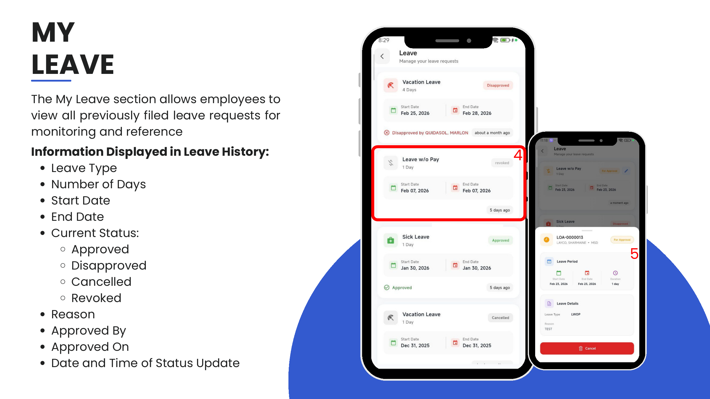 My Leave — history with status badges