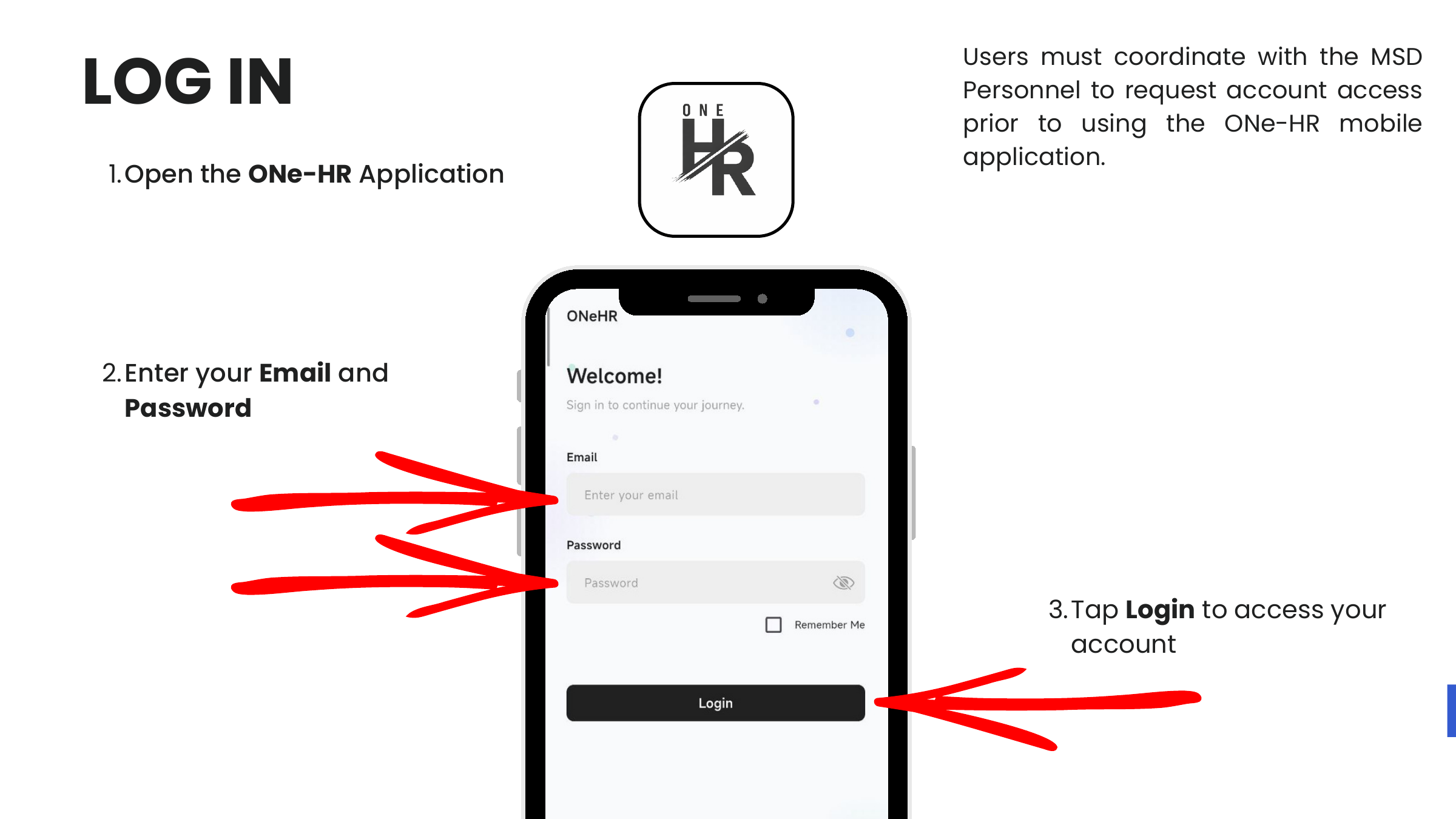 Login screen with email and password
