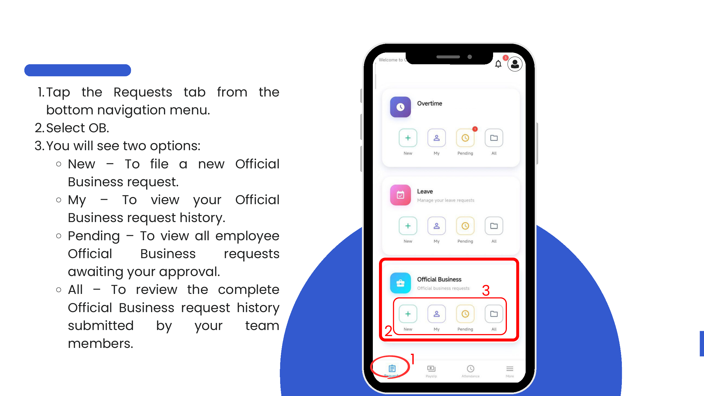 Official Business card — New / My / Pending / All