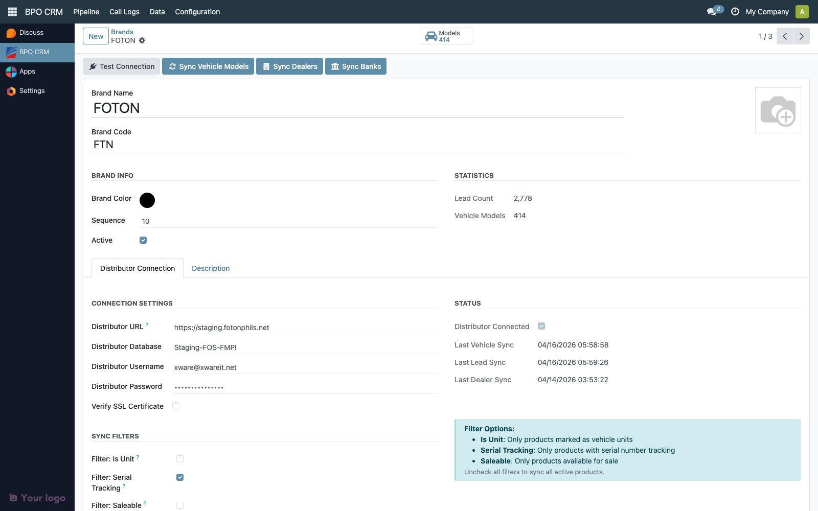 Sync Banks button on the brand form