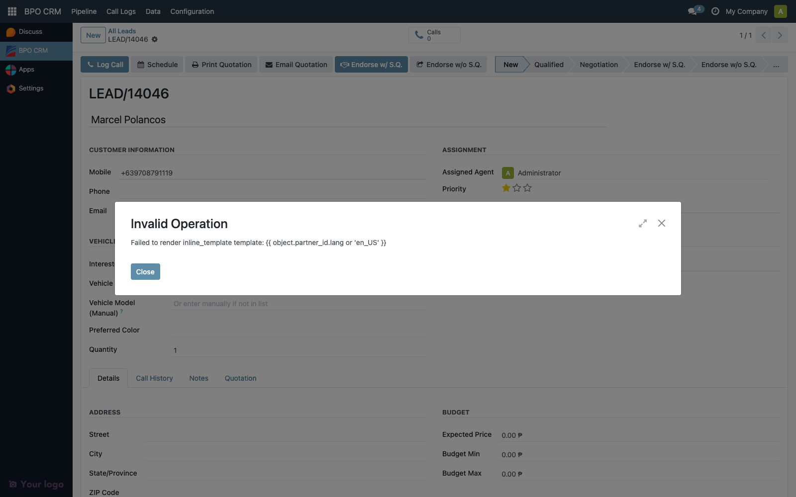 Email Quotation composer